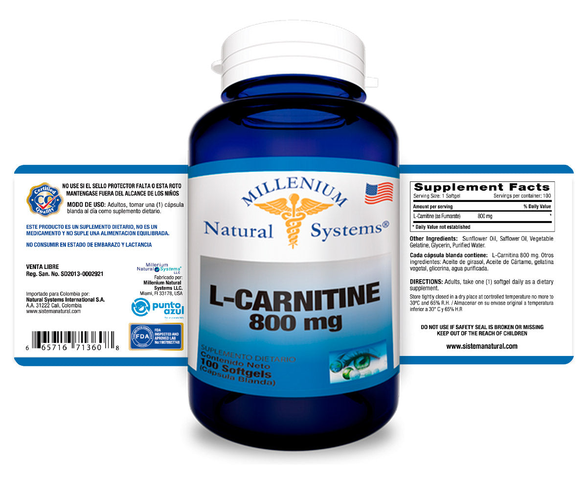 L-CARNITINE 800 MG x 100 Capsulas